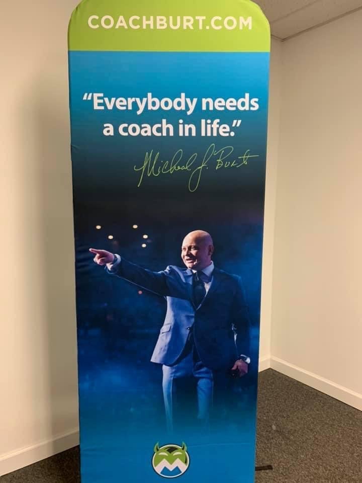 Coach Michael Burt branded banner display fabricated by SOC